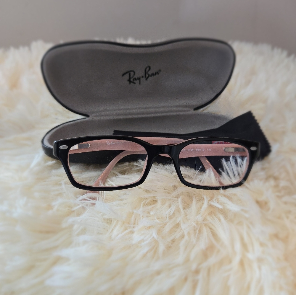 Ray-Ban Tortoise Shell and Light Purple Rectangular Eyeglasses